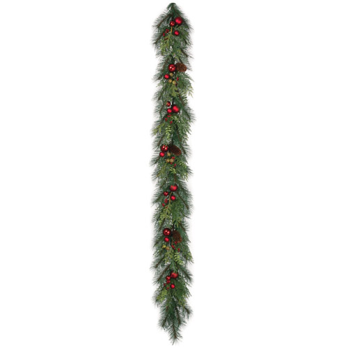 Mixed Pine Garland with Red Ornaments - Christmas - beautiful artificial Christmas garland